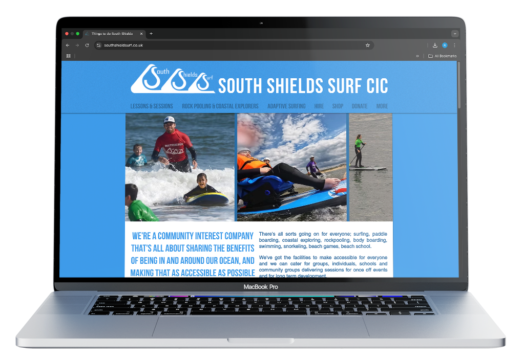 Mockup of South Shields Surf Website